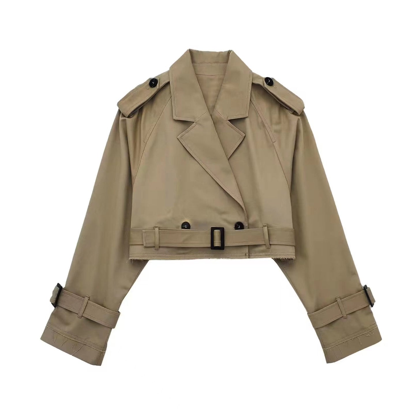Women's Chic Short Trench Coat - Classic Waist Belt