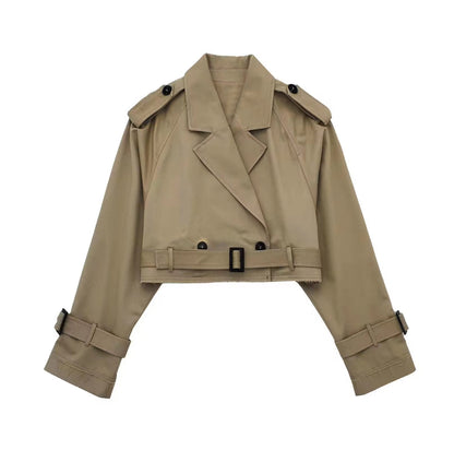 Women's Chic Short Trench Coat - Classic Waist Belt