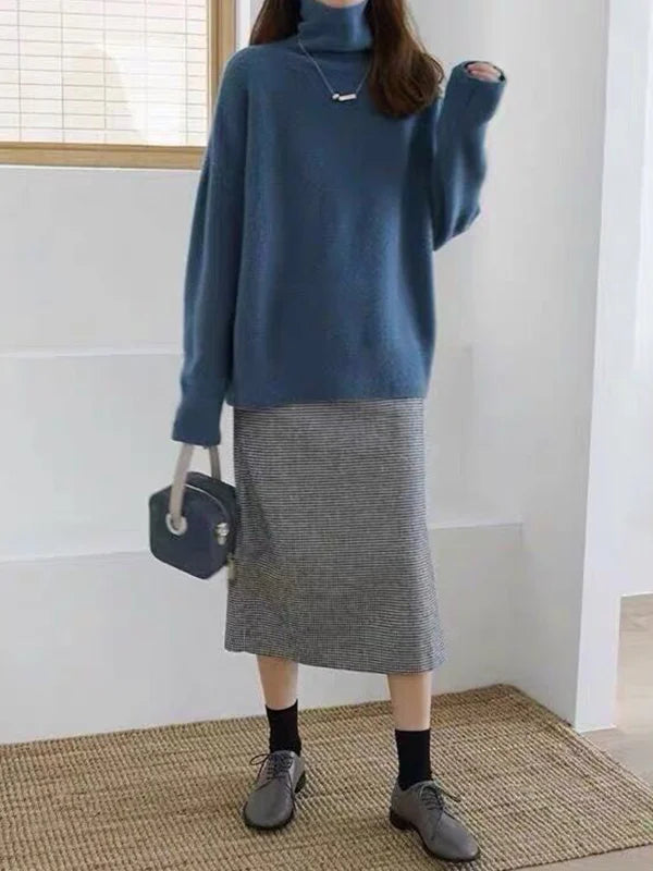 Women's Cozy Large Knit Sweater - Crew Neck Relaxed Fit
