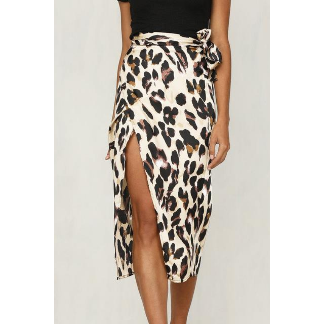 Fashion Leopard Midi Skirt with Side Split - ModishWorld