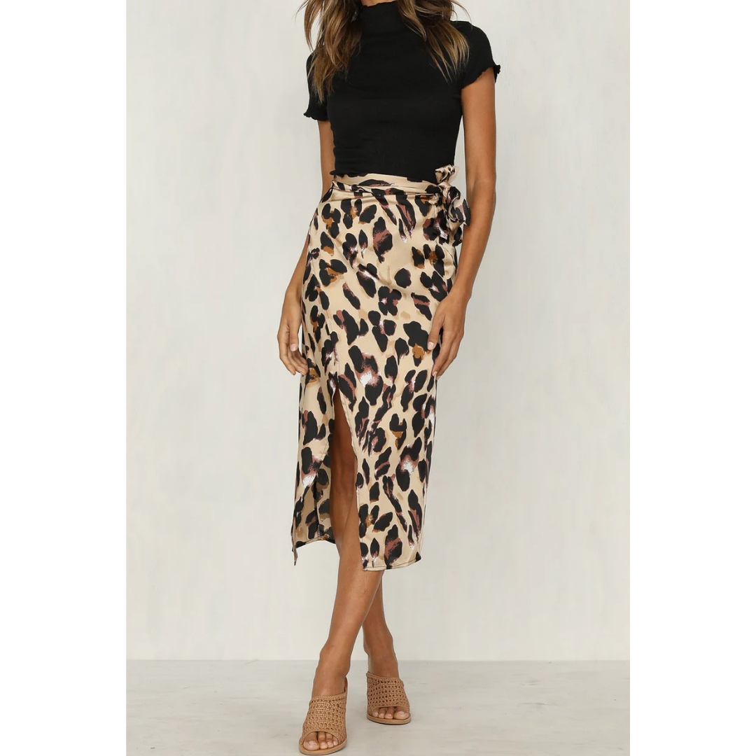 Fashion Leopard Midi Skirt with Side Split