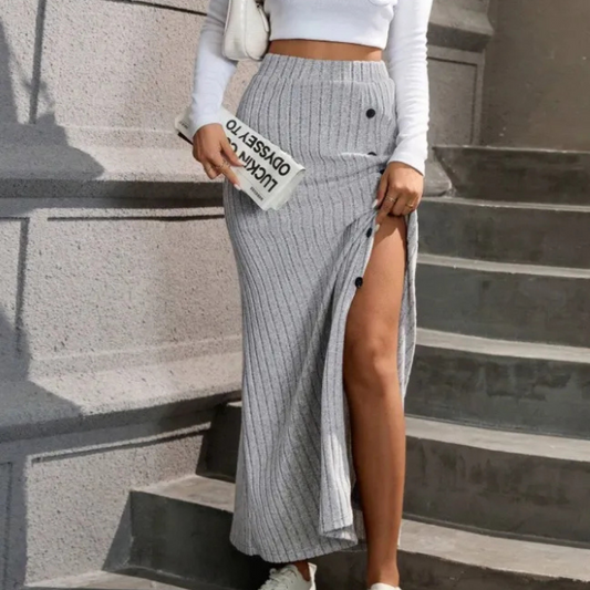 Women's Long Flowy Maxi Skirt - Elegant High Slit Design - ModishWorld