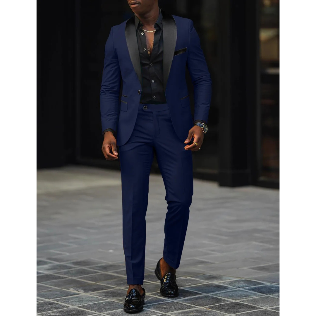 Men's Suit Jacket and Pants Set - Peak Lapel Contrast Trim