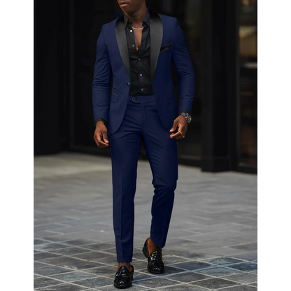 Men's Suit Jacket and Pants Set - Peak Lapel Contrast Trim