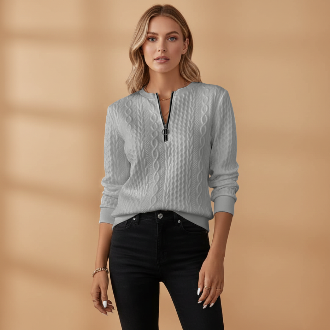 Ladies' Cable Knit Zip Neck Sweater