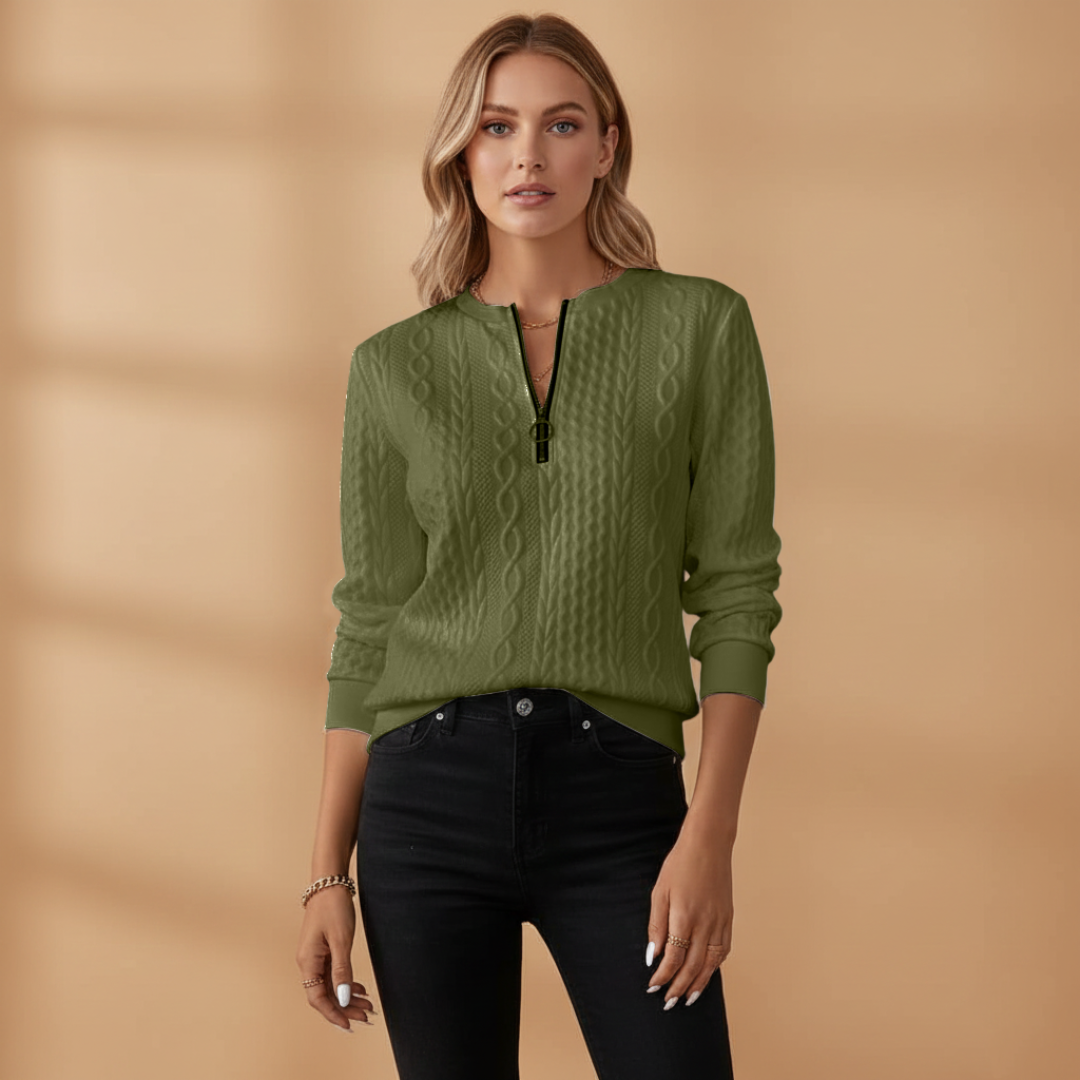 Ladies' Cable Knit Zip Neck Sweater