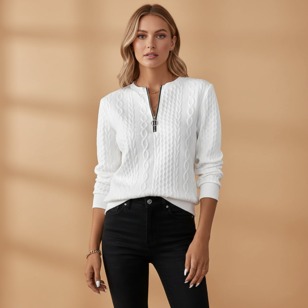 Ladies' Cable Knit Zip Neck Sweater