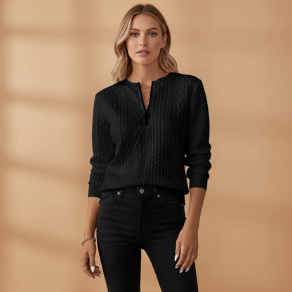 Ladies' Cable Knit Zip Neck Sweater