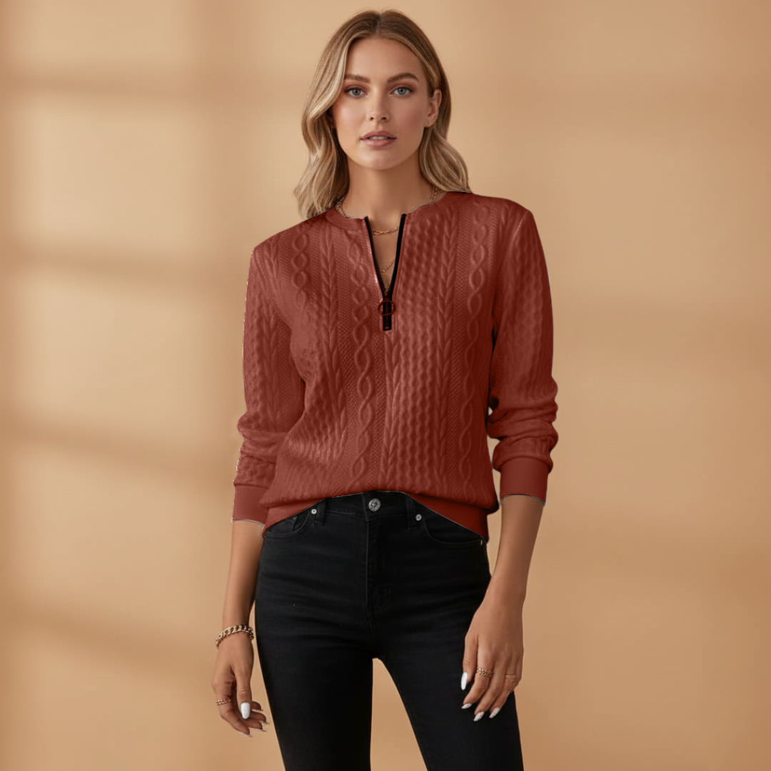 Ladies' Cable Knit Zip Neck Sweater