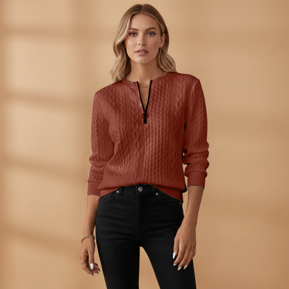 Ladies' Cable Knit Zip Neck Sweater