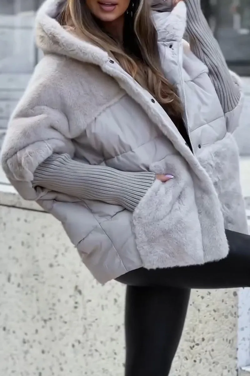 Warm Women's Padded Parka Coat with Faux Fur Hood