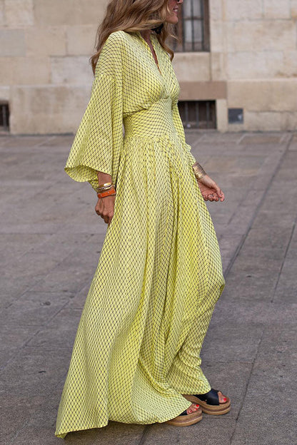 Classic Women's V Neck Long Sleeve Dress - ModishWorld