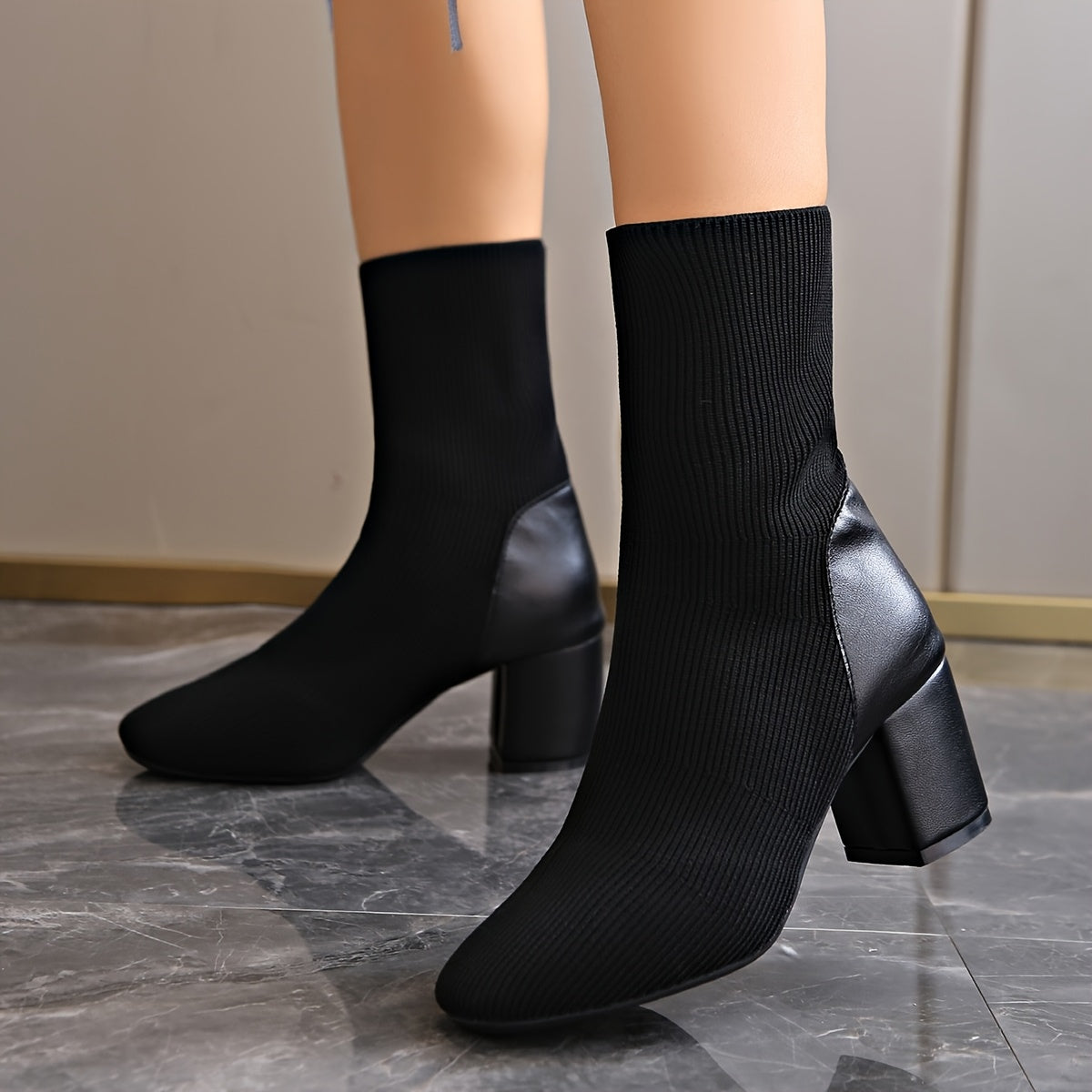 Ladies Classic Black Booties with Thick Heel - ModishWorld
