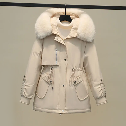 Warm Women's Fleece Parka Coat with Hood - ModishWorld