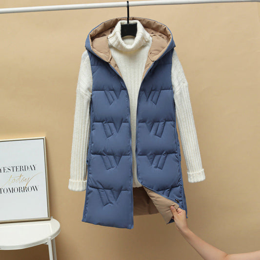 Women's Padded Long Hooded Gilet Jacket - ModishWorld