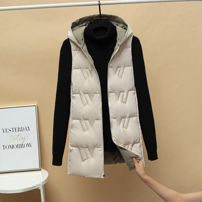 Women's Padded Long Hooded Gilet Jacket
