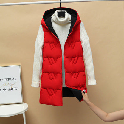 Women's Padded Long Hooded Gilet Jacket