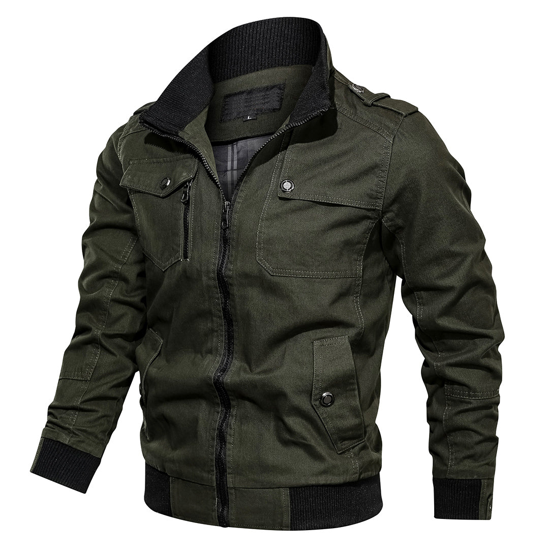 Men's Zip Up Flight Jacket with Stand Collar Pocket - ModishWorld