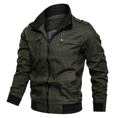 Men's Zip Up Flight Jacket with Stand Collar Pocket - ModishWorld