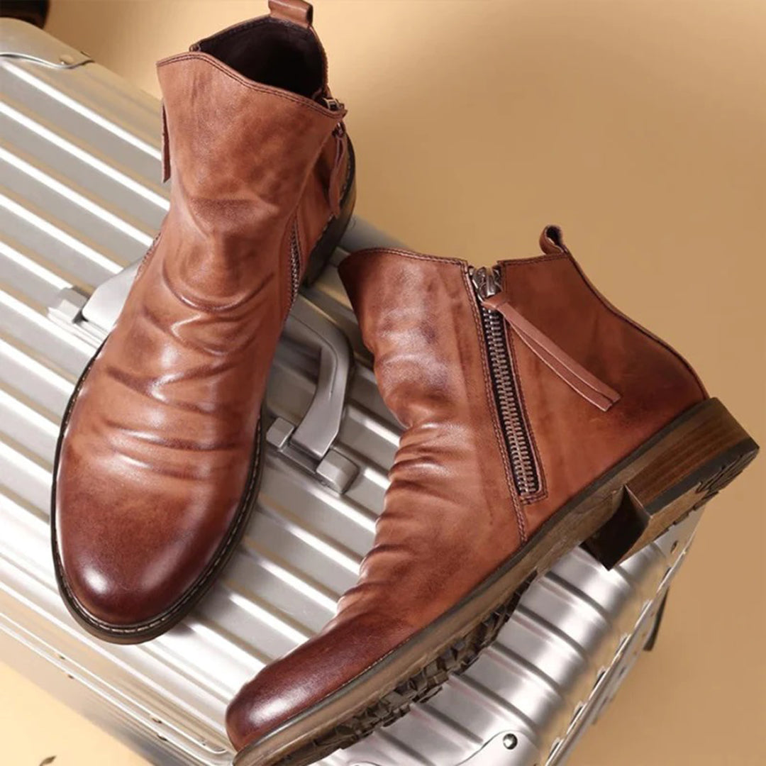 Men's Low Heel Side Zip Ankle Boots - ModishWorld