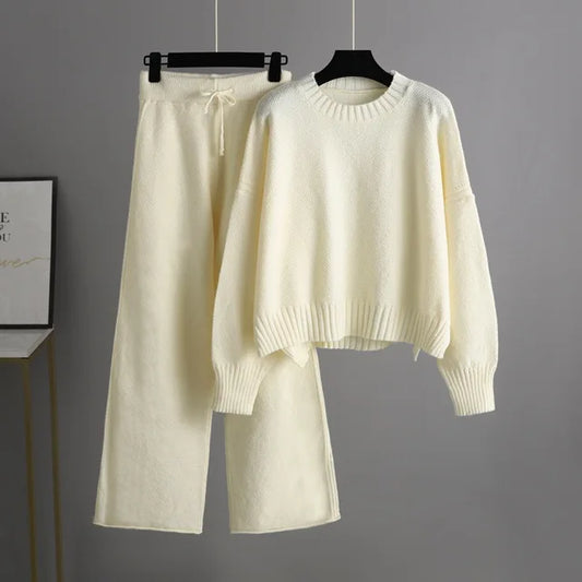 Women's Trendy Oversized Knit Pullover and Wide-Leg Pants Set
 - ModishWorld