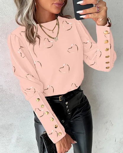 Fashionable Heart Pattern Women's Blouse