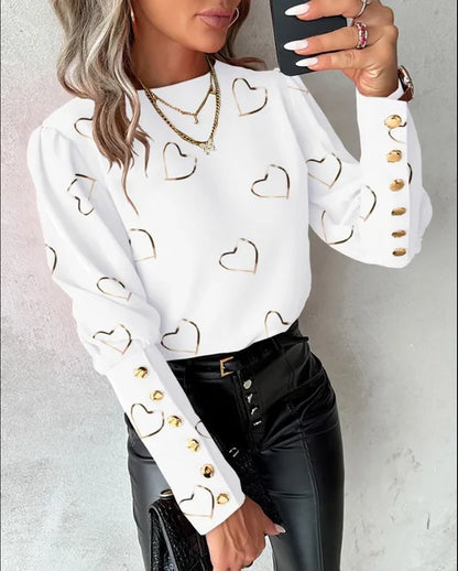 Fashionable Heart Pattern Women's Blouse - ModishWorld