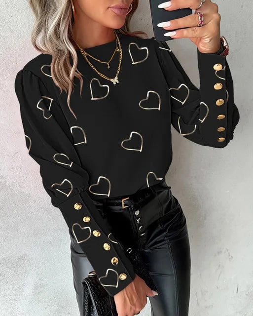 Fashionable Heart Pattern Women's Blouse