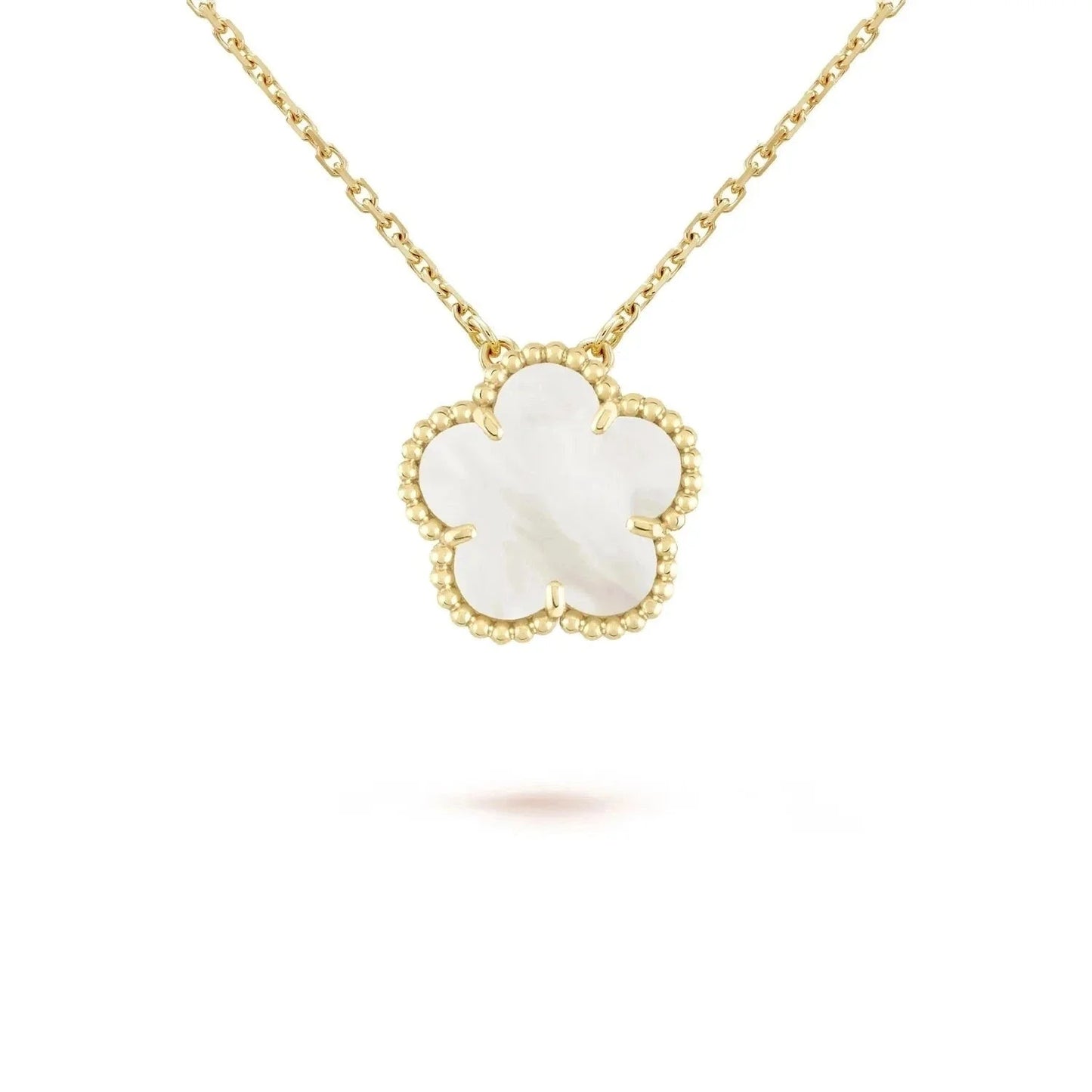 Elegant White Clover Necklace with 15mm Gold Clover Pendant
 - ModishWorld