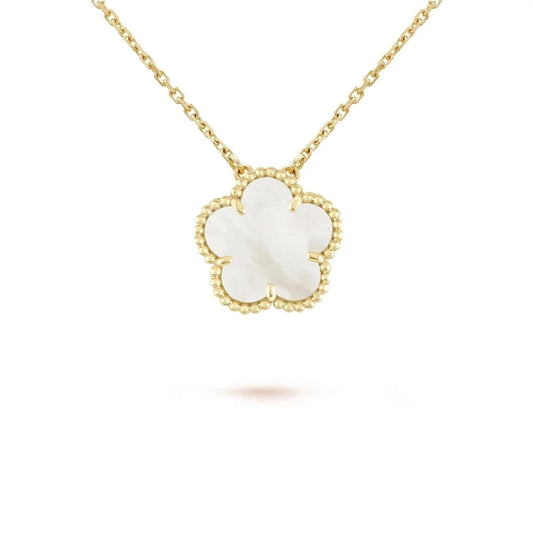 Elegant White Clover Necklace with 15mm Gold Clover Pendant
 - ModishWorld