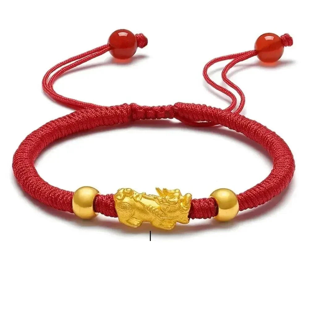 Red String Bracelet with 24K Gold Pixiu Charms, 999 Gold Hallmark
 - ModishWorld