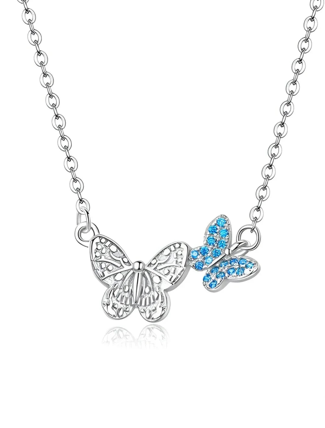 Blue Crystal Butterfly Necklace, Sterling Silver - Gift for Her
 - ModishWorld