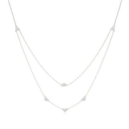 Double Layer Necklace in 925 Sterling Silver with Gold Pearl & Crystal Charm
 - ModishWorld