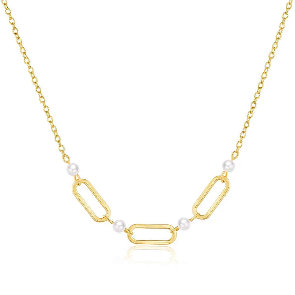 Pearl Necklace with 925 Sterling Silver Gold-Plated Paperclip Chain
 - ModishWorld