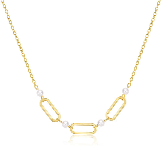 Pearl Necklace with 925 Sterling Silver Gold-Plated Paperclip Chain
 - ModishWorld