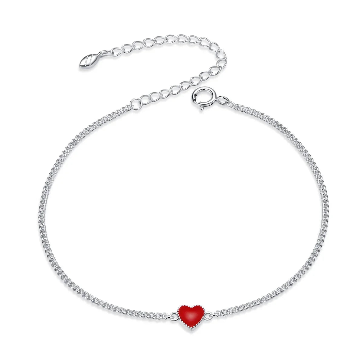 Adjustable Red Heart Charm Bracelet in 925 Sterling Silver - A Gift for Her
 - ModishWorld