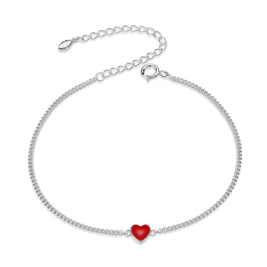 Adjustable Red Heart Charm Bracelet in 925 Sterling Silver - A Gift for Her
 - ModishWorld