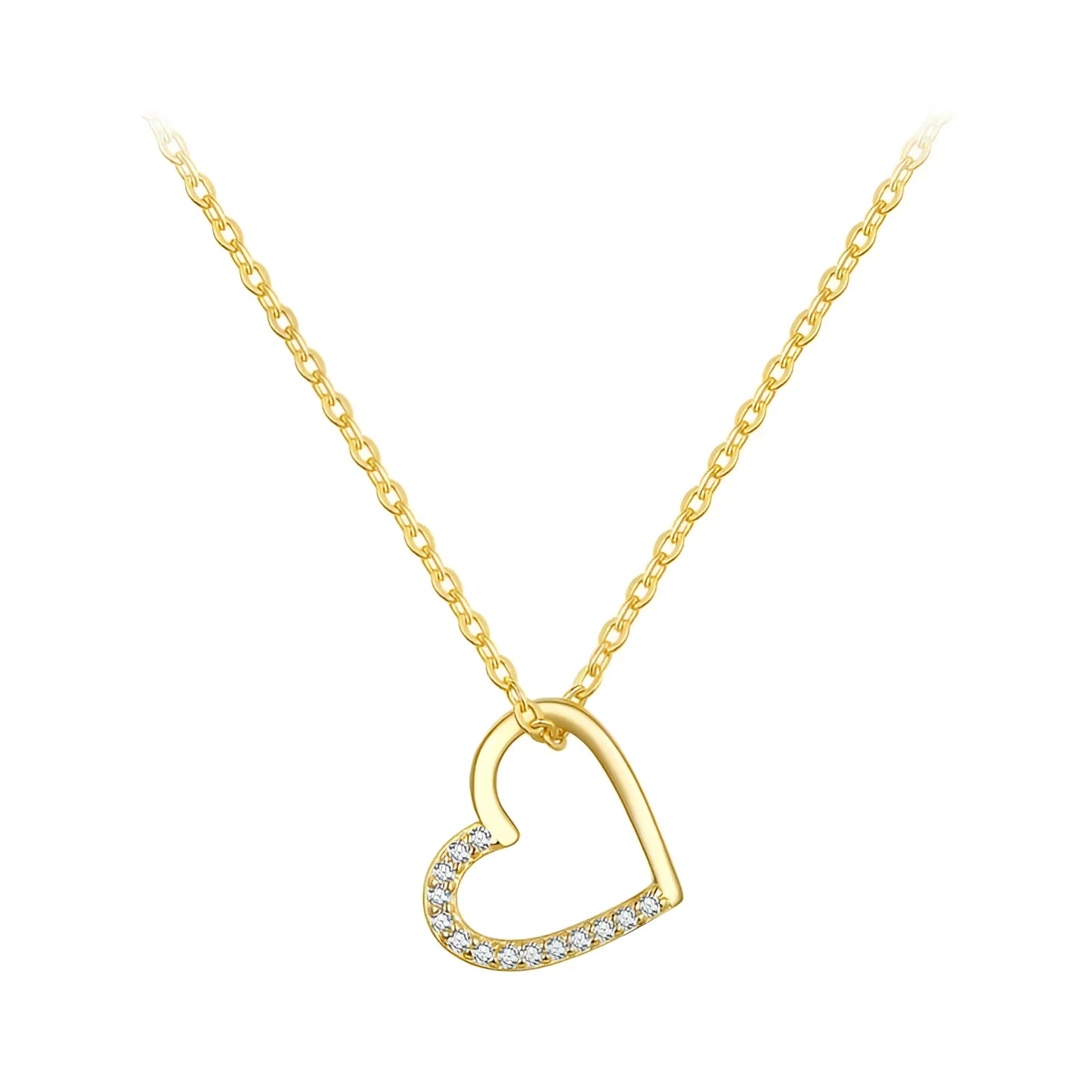 Heart Necklace in Hypoallergenic Gold-Plated 925 Sterling Silver with Rhinestones
 - ModishWorld