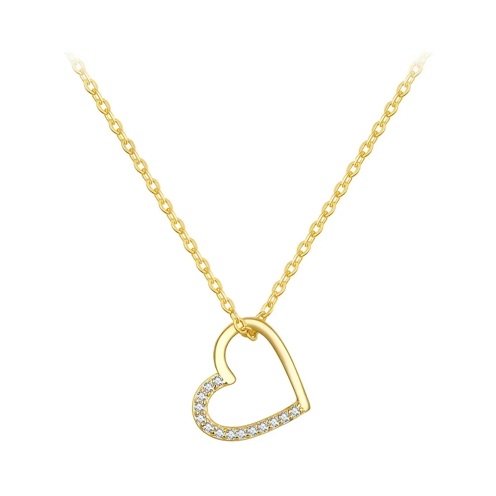 Heart Necklace in Hypoallergenic Gold-Plated 925 Sterling Silver with Rhinestones
 - ModishWorld