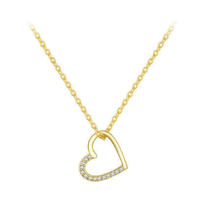 Heart Necklace in Hypoallergenic Gold-Plated 925 Sterling Silver with Rhinestones
 - ModishWorld