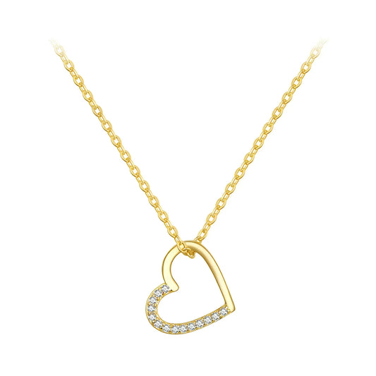 Heart Necklace in Hypoallergenic Gold-Plated 925 Sterling Silver with Rhinestones
 - ModishWorld
