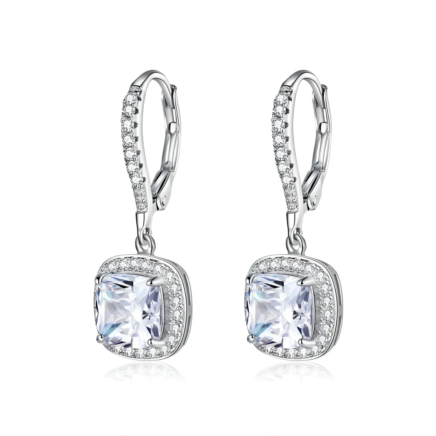 Hypoallergenic Square Crystal Dangle Earrings in 925 Sterling Silver
 - ModishWorld