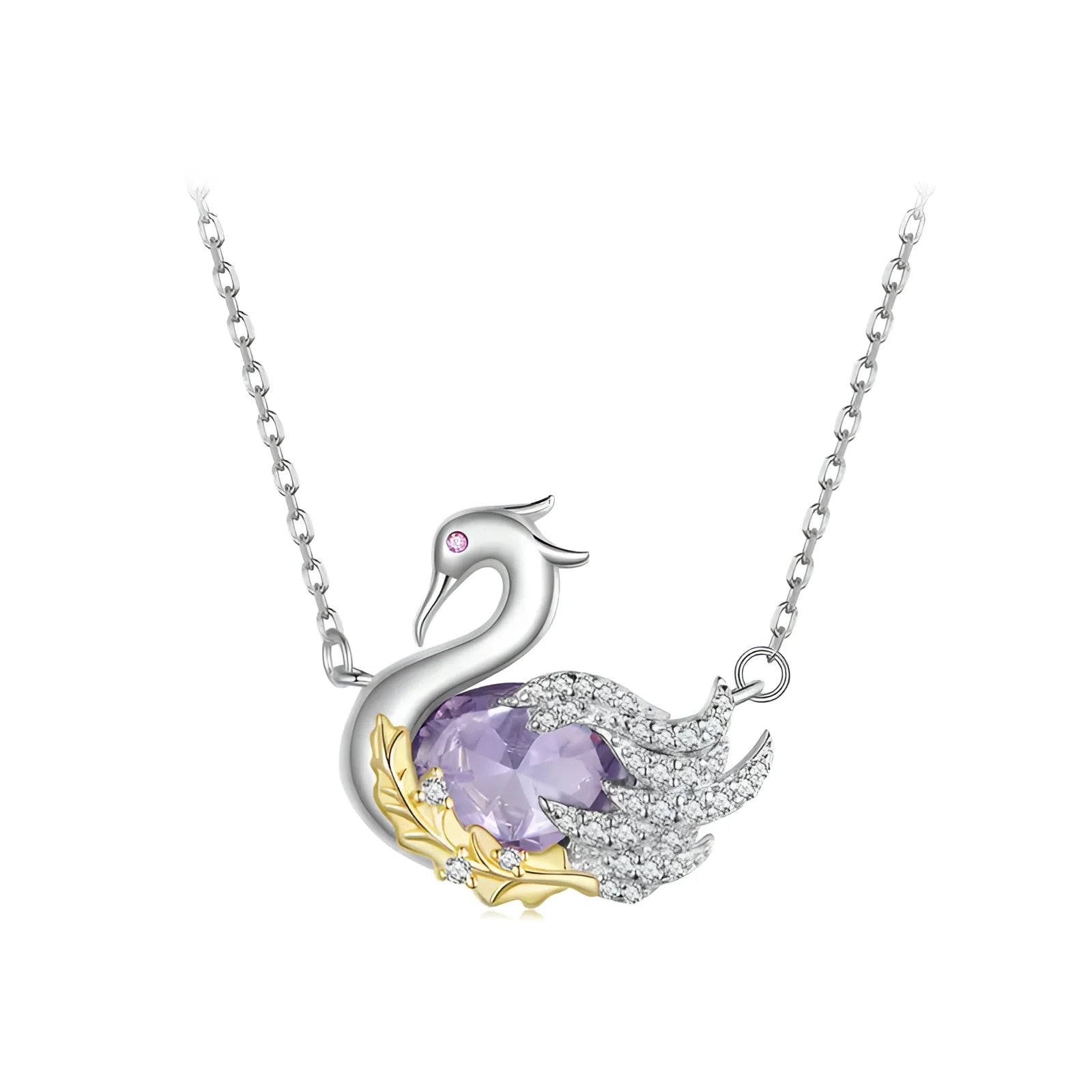 Purple Crystal and Sterling Silver Swan Pendant Necklace
 - ModishWorld