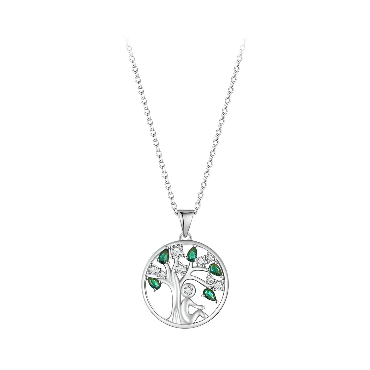 Tree of Life Necklace in Sterling Silver with Green Gemstone
 - ModishWorld