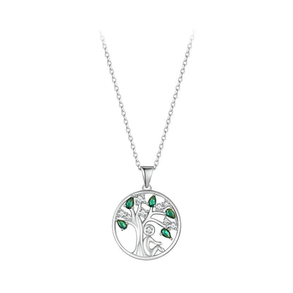 Tree of Life Necklace in Sterling Silver with Green Gemstone
 - ModishWorld