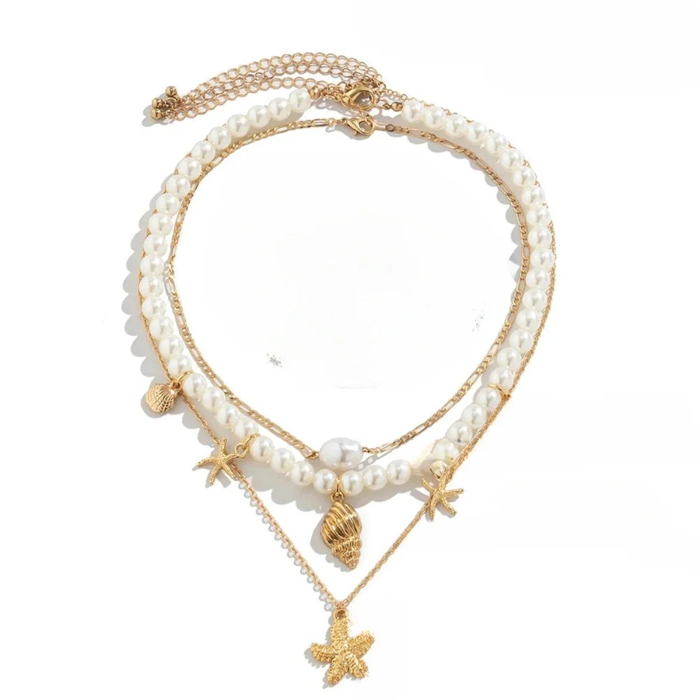 Luxury Beach-Inspired Gold Starfish Pearl Choker Necklace
 - ModishWorld