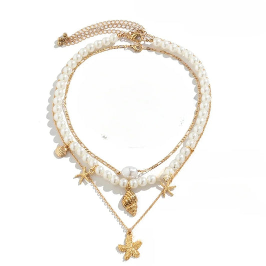 Luxury Beach-Inspired Gold Starfish Pearl Choker Necklace
 - ModishWorld