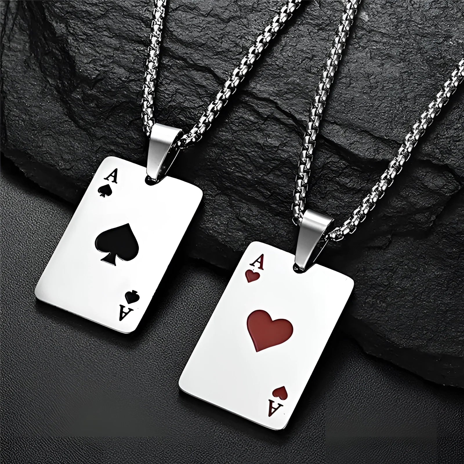 Matching Ace of Spades and Ace of Hearts Stainless Steel Necklaces
 - ModishWorld