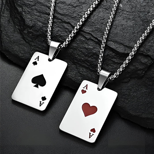 Matching Ace of Spades and Ace of Hearts Stainless Steel Necklaces
 - ModishWorld