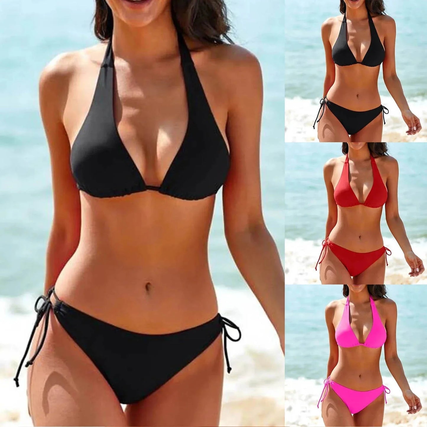 Women's Adjustable Triangle Bikini with Halterneck Top and Side-Tie Bottoms
 - ModishWorld